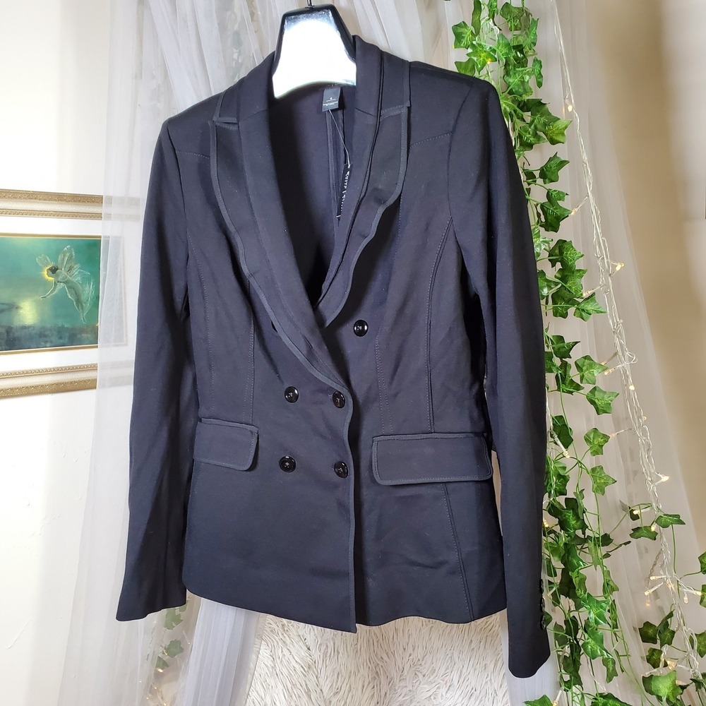 Scandi Girl Career Jacket Size  8 Black Blazer Ruffle‎ Double Breasted Whimsical